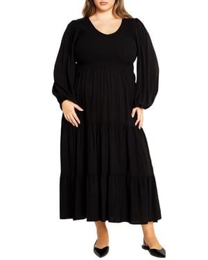 City Chic Athena Freya Long Sleeve Tiered Maxi Dress - Black
