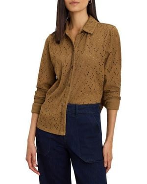 NIC+ZOE Embroidered Eyelet Button-Up Shirt - Blue