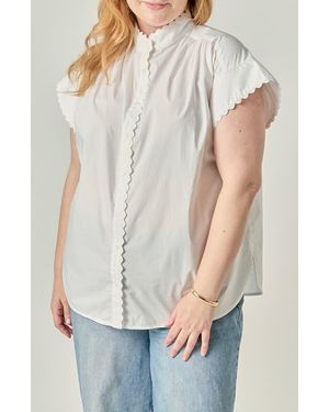 English Factory Ric Rac Scalloped Short Sleeve Cotton Blouse - White