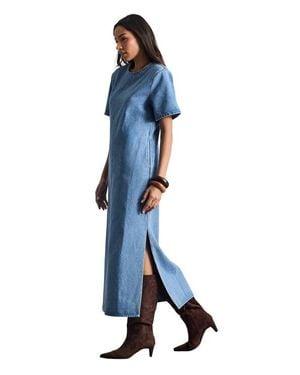 Warehouse Petite Denim Side Split Midi Dress - Blue