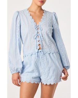 Astr Leah Tie Front Eyelet Top - Blue