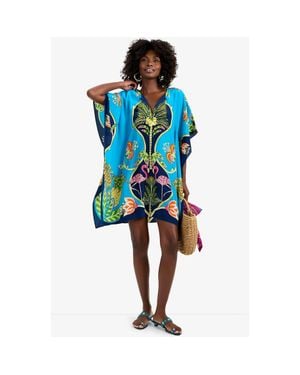 Trina Turk Theodora Printed Silk Caftan Dress - Blue