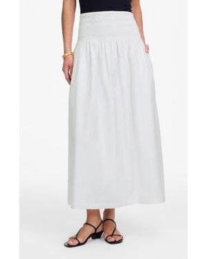 Madewell Smocked Waist Cotton Poplin Midi Skirt - White