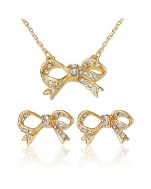 Juicy Couture Pavé Bow Necklace & Stud Earring Set - Metallic