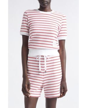 Thom Browne Stripe Cotton Honeycomb Jacquard T-Shirt - Red