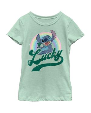 Lilo Et Stitch Girls' Distressed Lucky Wink Graphic Tee - Green