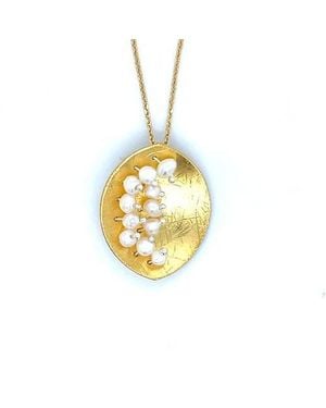 Esin Akan Leaf Mars Necklace, Sterling With Plate & Fresh Water Pearls - Metallic