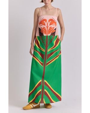 De Loreta Aloe Column Cotton Maxi Dress - Green