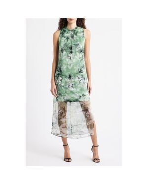 Vince Camuto Floral Semisheer Organza Midi Dress - Green