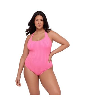 S3 Ribbed Scoopneck Crossback One Piece Swimsuit - Pink