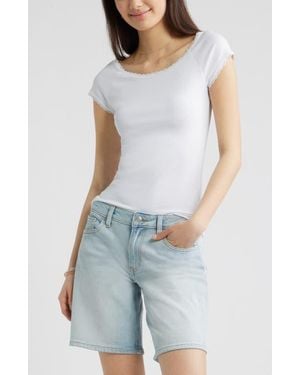 BP. Lace Trim Cotton Blend T-Shirt - Blue