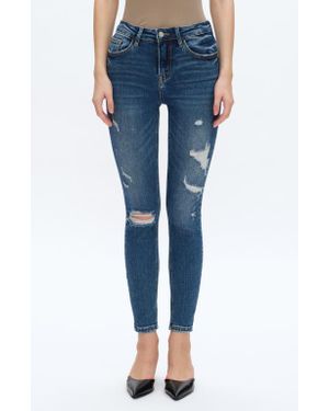 Bayeas Ripped High Waist Ankle Skinny Jeans - Blue