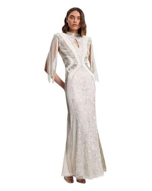 Karen Millen Tassel Sleeve High Neck Maxi Dress - White