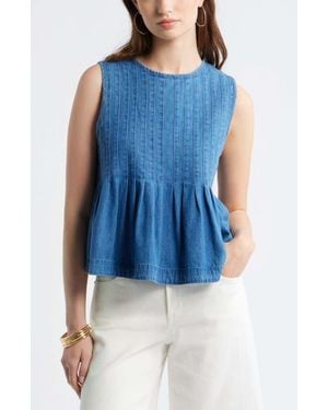 Treasure & Bond Pleated Cotton Chambray Top - Blue