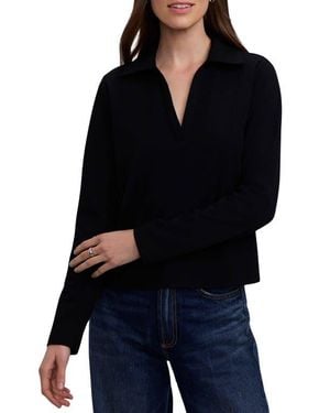 Foxcroft Talia Crepe Knit Long Sleeve Polo - Black