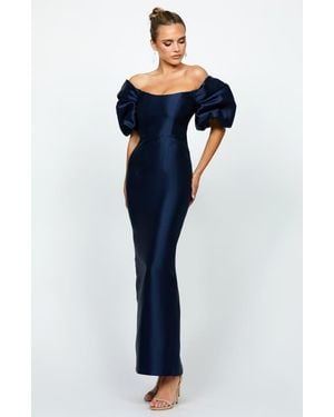 Bariano Meredith Puff Sleeves Scooped Gown - Blue