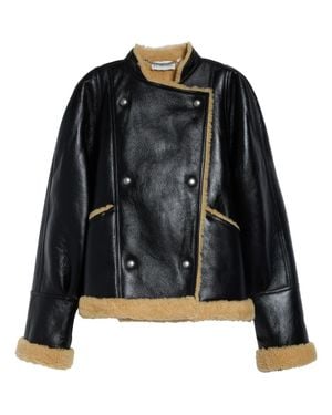 Altuzarra Kenny Genuine Shearling Trim Leather Coat - Black