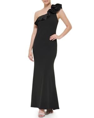 Jessica Howard One Shoulder Ruffle Crepe Gown - Black