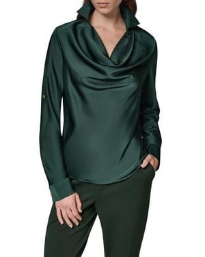 Donna Karan Cowl Neck Top With Roll Sleeves - Green