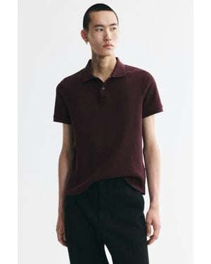 H&M Slim Fit Waffle-Knit Polo Shirt - Black