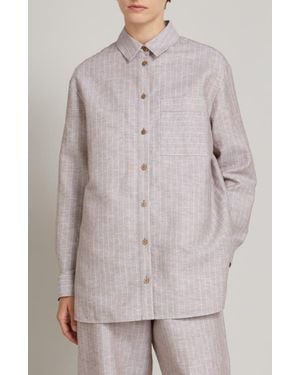 MM by Max Mara Ululo Linen Blend Oversize Shirt - Gray