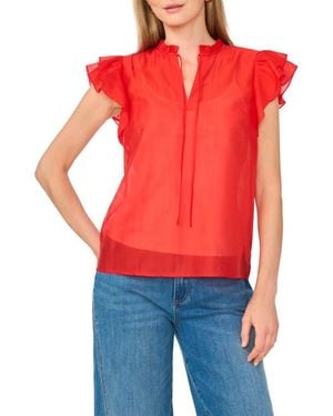 Vince Camuto Tie Front Flutter Sleeve Top - Red