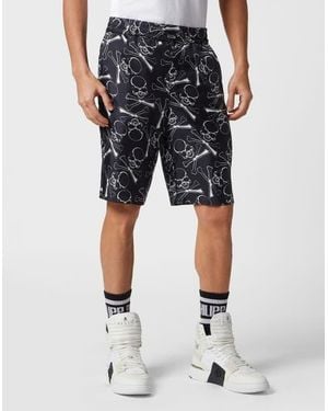 Philipp Plein Silk Short Pants Skull&Amp;Bones - Black