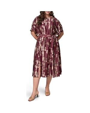 Donna Karan Print Stretch Satin Midi Dress - Red