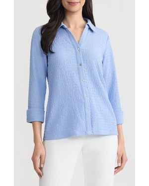 Kasper Ridge Knit Button-Up Shirt - Blue