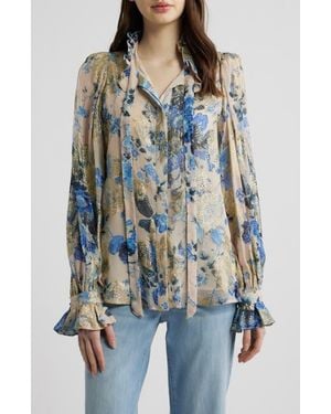 Kobi Halperin Josie Metallic Floral Ruffle Button-Up Shirt - Multicolor