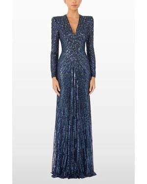 Jenny Packham Eve Sequin-Embellished V-Neck Dress - Blue