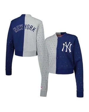 Terez New York Yankees Cropped Button-Up Cardigan - Blue