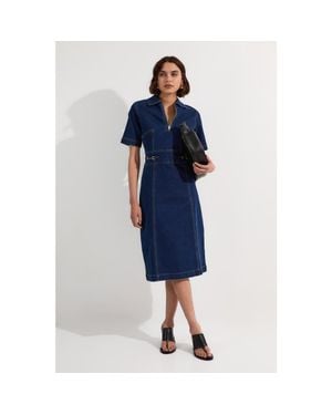 Karen Millen Trim Collared Denim Midi Dress - Blue