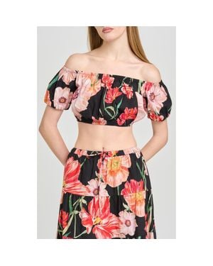 Wayf Annie Floral Off The Shoulder Crop Top - Red