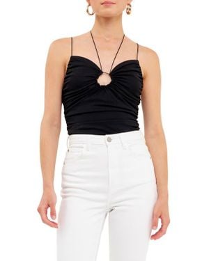 Endless Rose Ruched Keyhole Cutout Camisole - Black