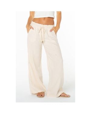 Roxy Oceanside Wide Leg Linen Blend Drawstring Pants - Natural