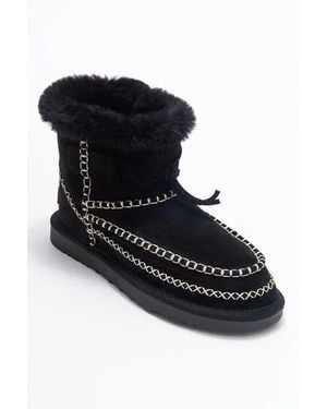 Forever & Always Shoes Jorel Leather Fur Lined Ankle Boot - Black