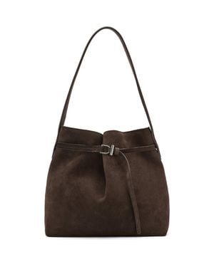Mango Suede Buckle Bucket Bag - Brown