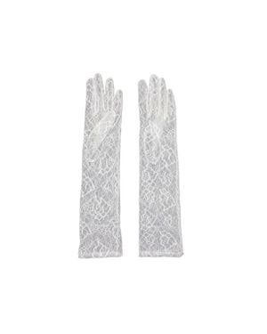 Agnelle Mid Length Lace Gloves - White
