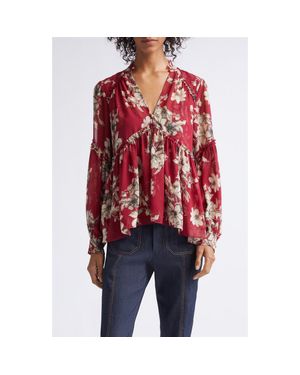 Cinq À Sept Edeline Handsketched Floral Top - Red
