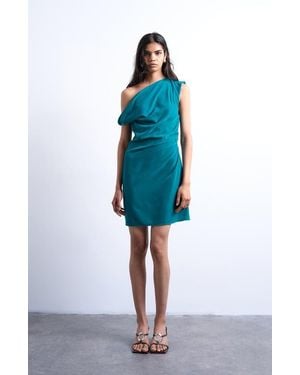 TOPSHOP Twist One-Shoulder Velvet Minidress - Blue