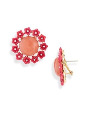 Carolina Herrera Flower & Cabochon Stud Earrings - Pink