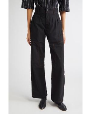 KÚR Contrast Seam Pleated Dress Pants - Black