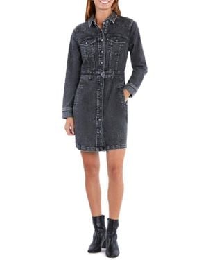 Wash Lab Denim Western Long Sleeve Denim Shirtdress - Black