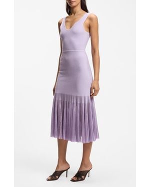 BOSS Floe Mixed Media Pleat Midi Dress - Purple