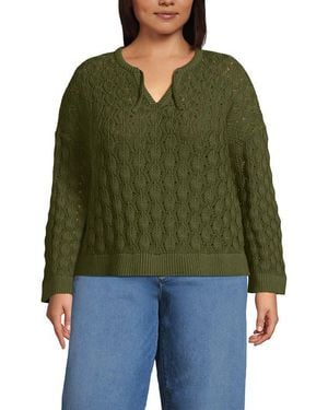 Lands' End Drifter Tie Notch Neck Sweater - Green