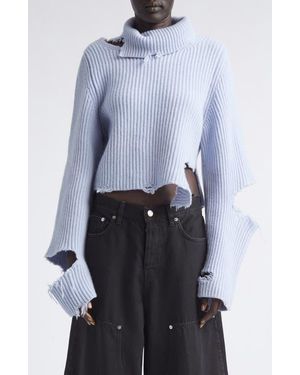 Haikure Lover Destroyed Rib Merino Wool Turtleneck Sweater - Blue