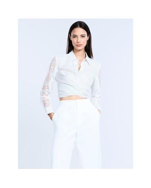 BCBGMAXAZRIA Lace Stripe Tie Back Top - White