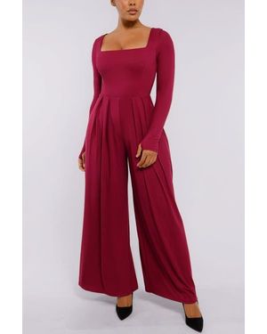 Shapellx Airslim Square Neckline Built-In Shaping Jumpsuit - Red
