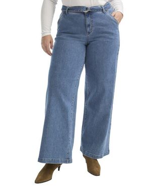June + Vie Curvie Fit High-Waisted Wide-Leg Utility Jean - Blue
